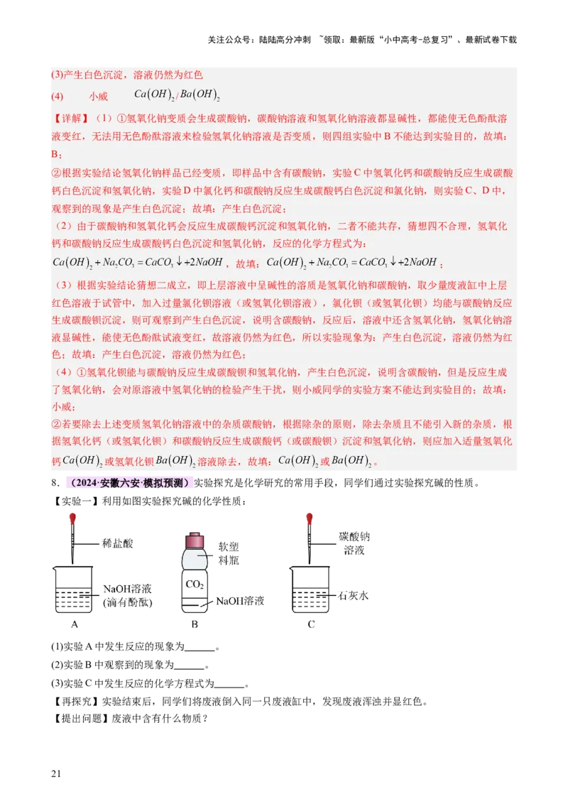 热点突破碱变质的研究（讲练）（解析版）_02中考总复习（2026版更新中）_05-化学-中考总复习_2025年中考复习资料_2025中考二轮课件ppt+讲义+练习化学_讲义+练习