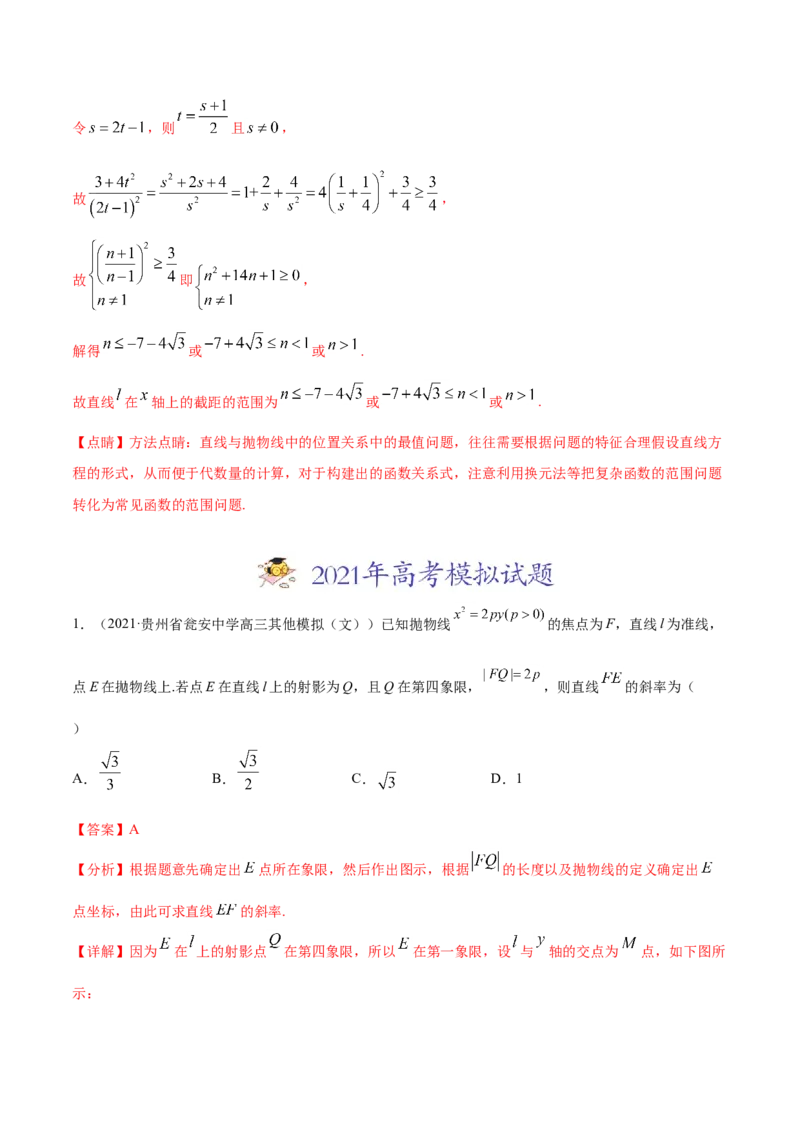 专题05平面解析几何-2021年高考真题和模拟题数学（文）分项汇编（全国通用）（解析版）_2.2025数学总复习_2023年新高考资料_一轮复习_2023新高考一轮复习讲义+课件