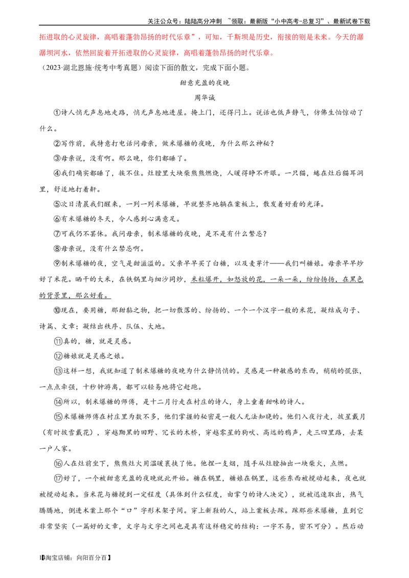 第26讲分析写作手法（练习）-2024年中考语文一轮复习讲练测（全国通用）（解析版）_02中考总复习（2026版更新中）_01-语文-中考总复习_2024年中考资料_一轮复习_2024一轮复习课件+讲义+练习