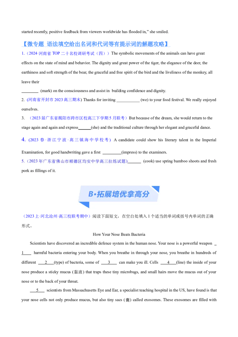 专题04名词和代词等有提示词的揭秘预测练（原卷版）_3.2025英语总复习_2024年新高考资料_2.2024二轮复习_高频考点解密2024年高考英语二轮复习高频考点追踪与预测（新高考专用）