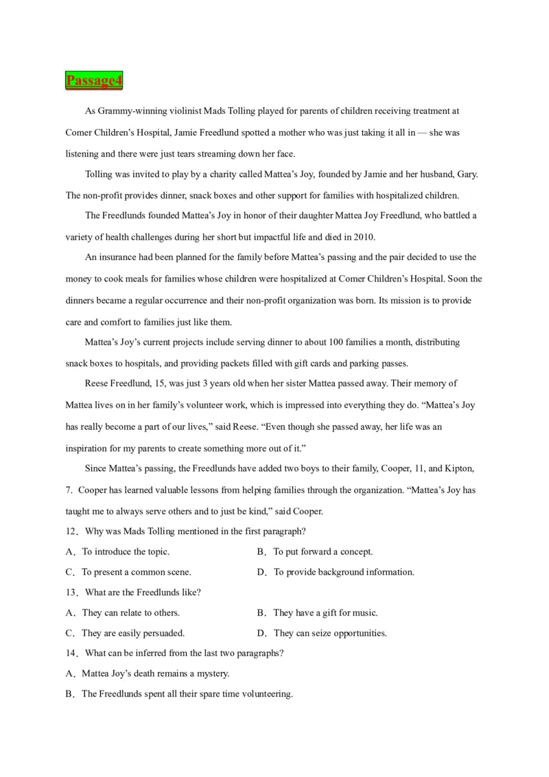 专题01善行义举--2023年高考英语阅读理解考前预测60篇_3.2025英语总复习_2023年新高考资料_专项复习_阅读理解专项_2023年高考英语阅读理解考前预测60篇2985853