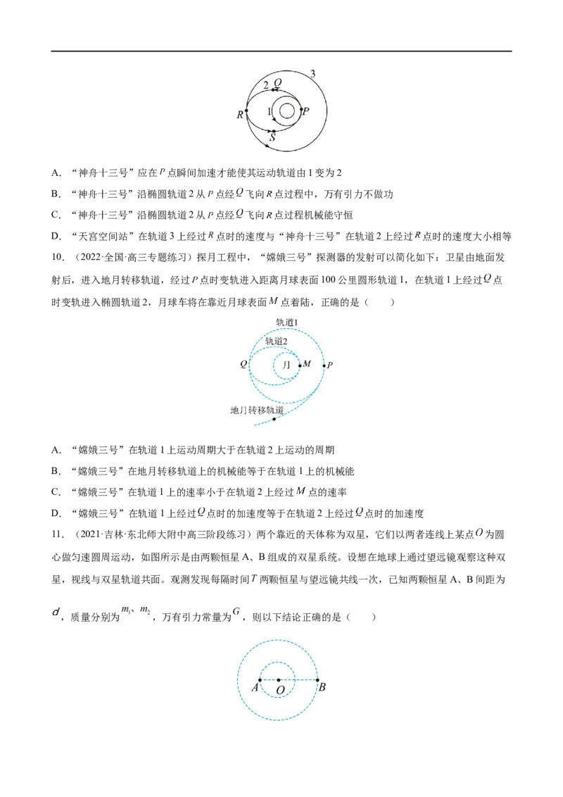 难点08卫星变轨问题　双星模型&mdash;&mdash;全攻略备战2023年高考物理一轮重难点复习（原卷版）_4.2025物理总复习_2023年新高复习资料_一轮复习_全攻略备战2023年高考物理一轮重难点复习