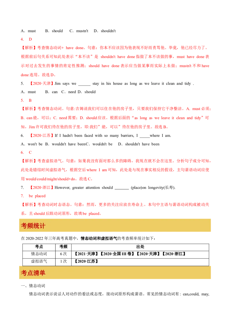 专题03情态动词和虚拟语气（解析版）_3.2025英语总复习_2023年新高考资料_一轮复习_备战2023年高考英语一轮复习考点微专题（新高考专用）_一、语法与语法填空