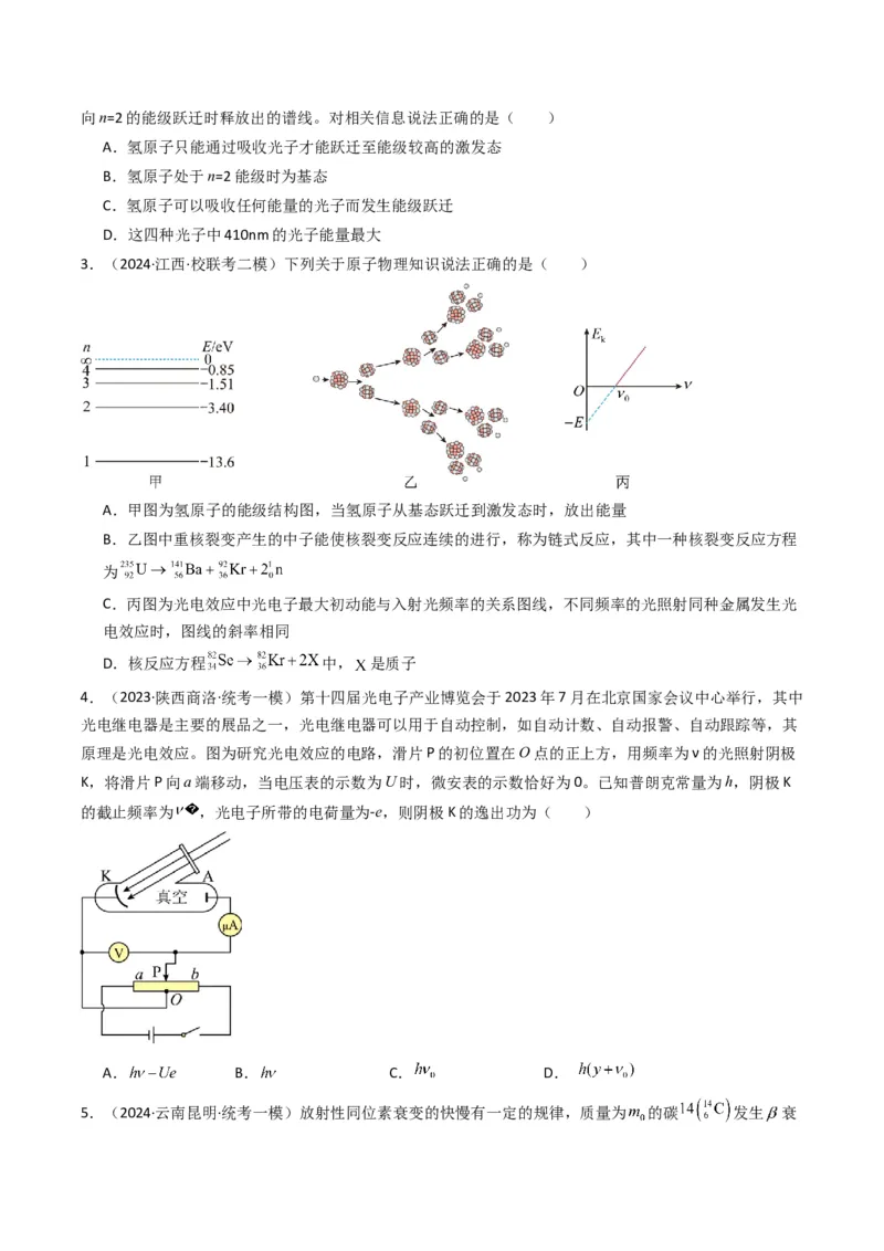 重难点18近代物理（原卷版）_4.2025物理总复习_2024年新高考资料_3.2024专项复习_2024年高考物理热点&middot;重点&middot;难点专练（新高考专用）