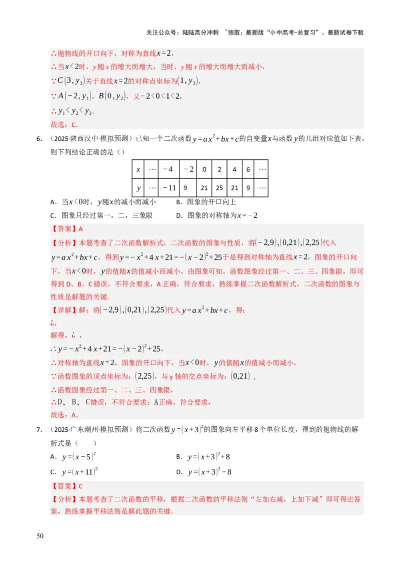 热点05二次函数的图象及简单应用（8大题型+高分技法+限时提升练）（解析版）_02中考总复习（2026版更新中）_02-数学-中考总复习_2025中考复习资料_2025年中考数学二轮重点专题专练