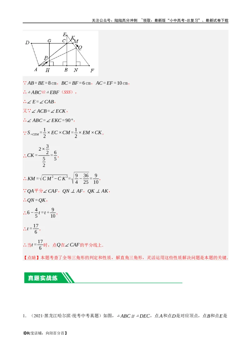 第17讲全等三角形（练习）（解析版）_02中考总复习（2026版更新中）_02-数学-中考总复习_2024年中考复习资料_一轮复习资料_配套练习（原卷版+解析版）_教师版（含答案解析）