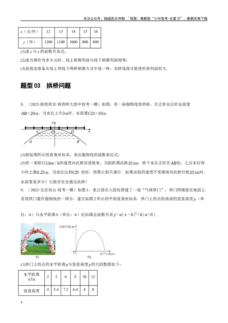 第14讲二次函数的应用（练习）（原卷版）_02中考总复习（2026版更新中）_02-数学-中考总复习_2024年中考复习资料_一轮复习资料_配套练习（原卷版+解析版）