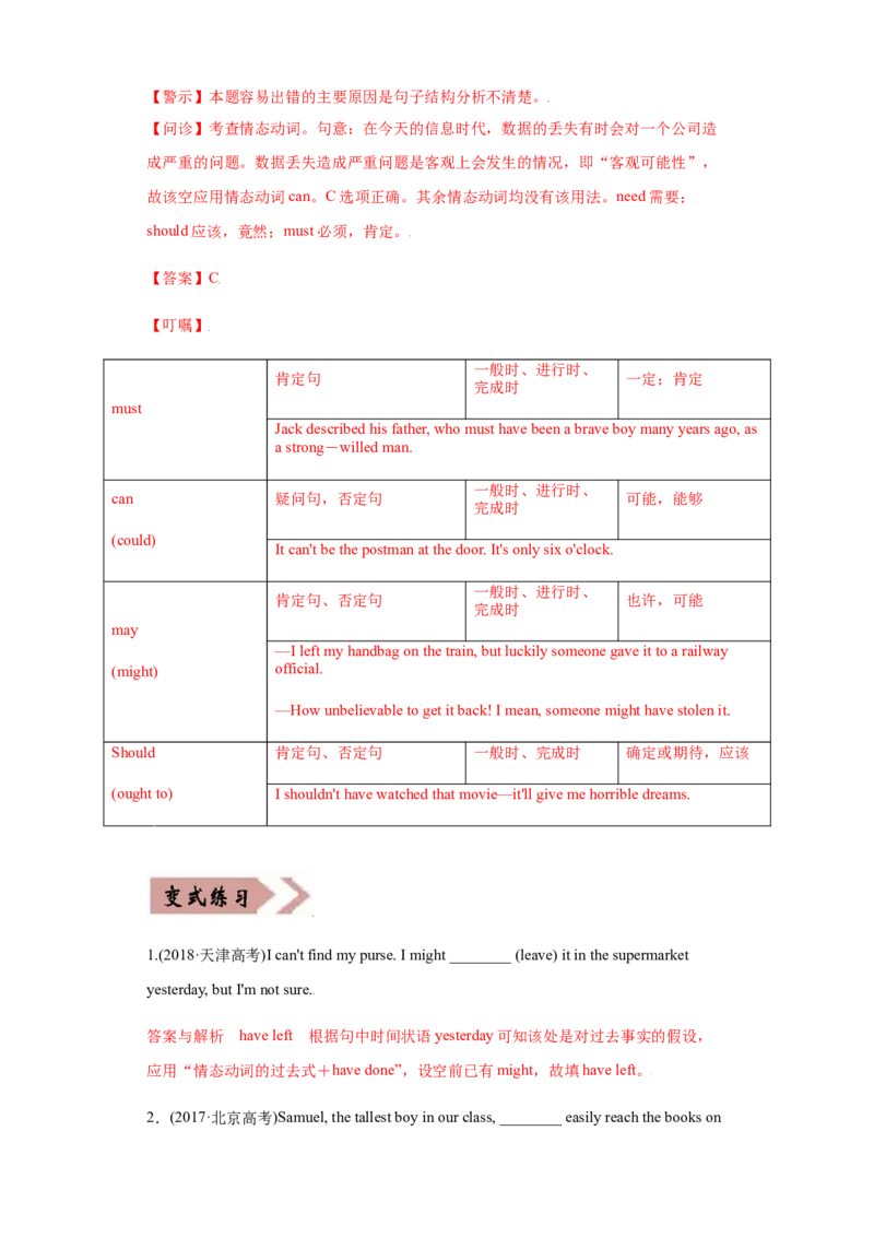 专题11情态动词与虚拟语气-备战2022年高考英语考试易错题(教师版含解析）_3.2025英语总复习_2023年新高考资料_一轮复习_2023年新高考大一轮复习讲义_赠备战2022年高考英语考试易错题