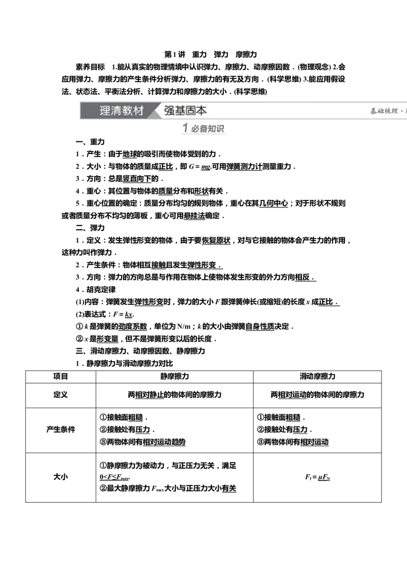 讲义第二章第1讲　重力　弹力　摩擦力（含解析）_4.2025物理总复习_2025年新高考资料_专项复习_2025届高考物理知识梳理课件ppt+讲义（完结）
