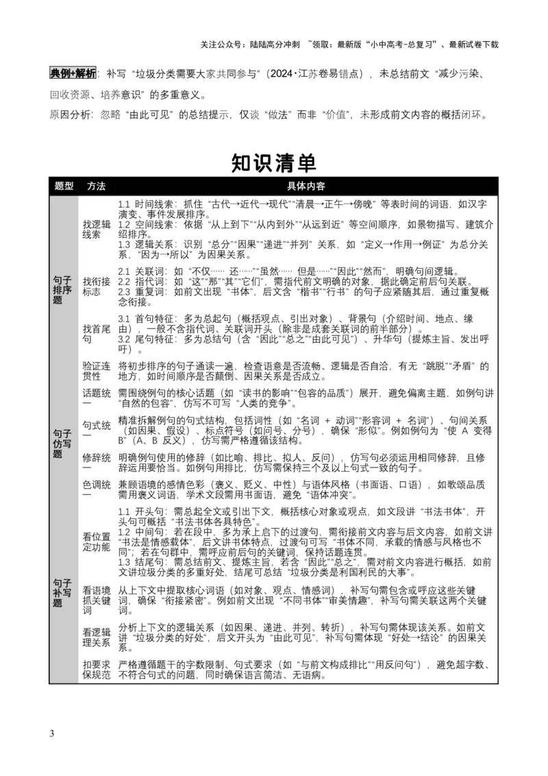 知识点精讲第六关：基础知识综合&mdash;06句子排序、仿写、补写考查趋势+重难点讲解+知识清单+真题闯关（全国通用）（解析版）_02中考总复习（2026版更新中）_01-语文-中考总复习