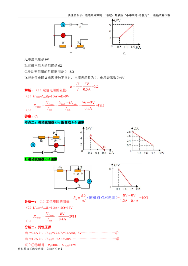 电学U-I或I-U图像分析与计算_02中考总复习（2026版更新中）_04-物理-中考总复习_2024年中考复习资料_专项复习资料_2024年中考物理复习辅导系列_❤更新专项复习