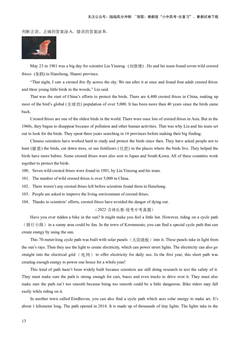 第04讲阅读理解之判断正误（练习）-2024年中考英语一轮复习讲练测（全国通用）（原卷版）_02中考总复习（2026版更新中）_03-英语-中考总复习_2024年中考复习资料_一轮复习