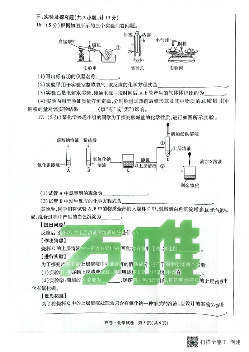 2025~化学白卷_初中资料合集_2025《万唯中考&bull;黑白卷》多地方版（更30省）_2025《万唯中考&bull;黑白卷》7科全套（陕西）