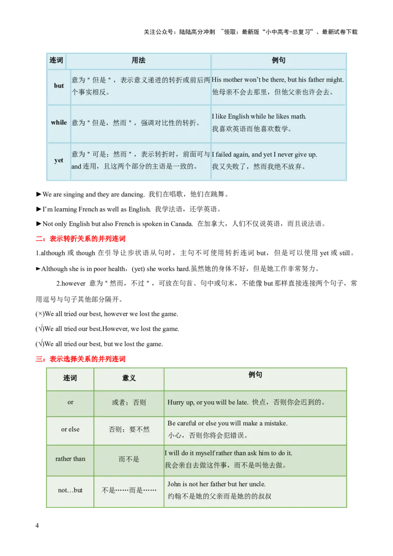 第17讲连词（讲义）-2024年中考英语一轮复习讲练测（全国通用）（原卷版）_02中考总复习（2026版更新中）_03-英语-中考总复习_2024年中考复习资料_一轮复习_配套讲义（原卷版+解析版）