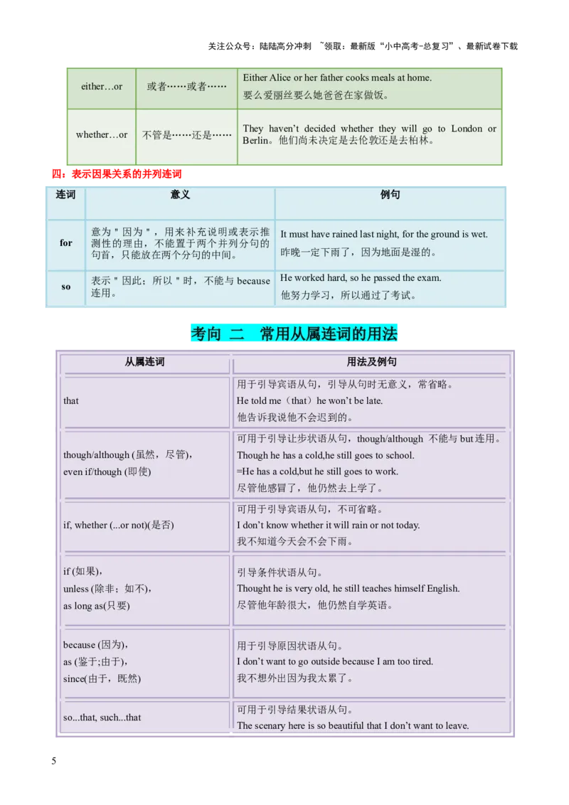 第17讲连词（讲义）-2024年中考英语一轮复习讲练测（全国通用）（原卷版）_02中考总复习（2026版更新中）_03-英语-中考总复习_2024年中考复习资料_一轮复习_配套讲义（原卷版+解析版）