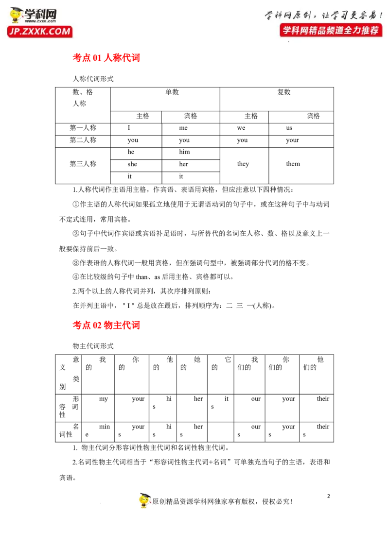 专题03代词-2023年高考英语一轮复习《考点&bull;题型&bull;技巧》精讲与精练高分突破系列（通用）（原卷版）_3.2025英语总复习_2023年新高考资料_一轮复习