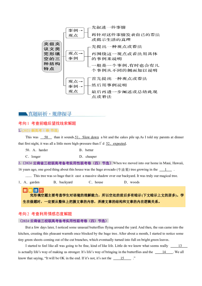 专题02完形填空之夹叙夹议（讲义）（原卷版）_3.2025英语总复习_2024年新高考资料_2.2024二轮复习_2024年高考英语二轮复习讲练测（新教材新高考）_第三部分完形填空