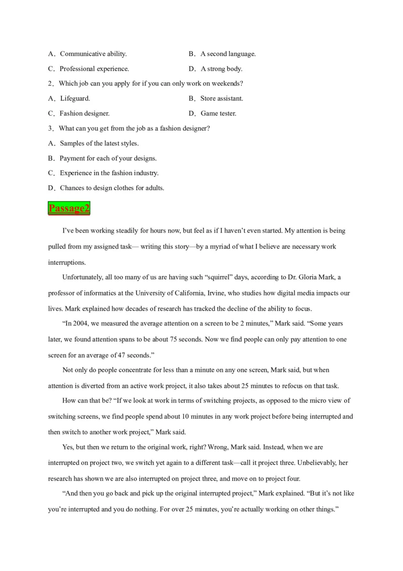 专题02日常活动--2023年高考英语阅读理解考前预测60篇_3.2025英语总复习_2023年新高考资料_专项复习_阅读理解专项_2023年高考英语阅读理解考前预测60篇2985853