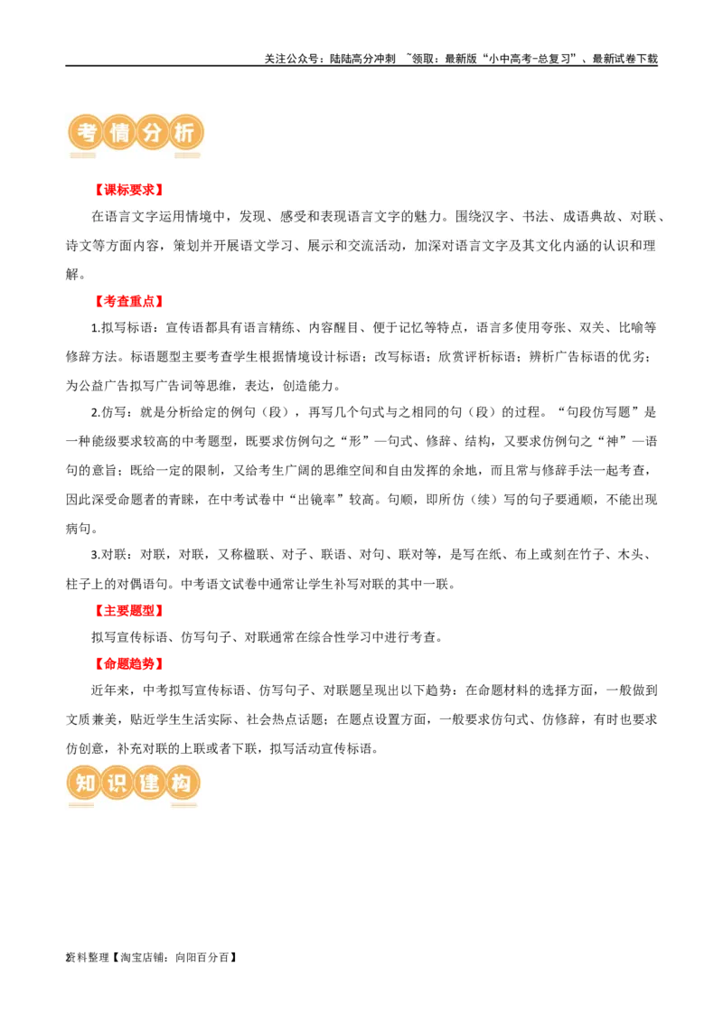 第07讲拟写、仿写与对联（讲义）-2024年中考语文一轮复习讲练测（全国通用）（解析版）_02中考总复习（2026版更新中）_01-语文-中考总复习_2024年中考资料_一轮复习_教师版（含答案解析）