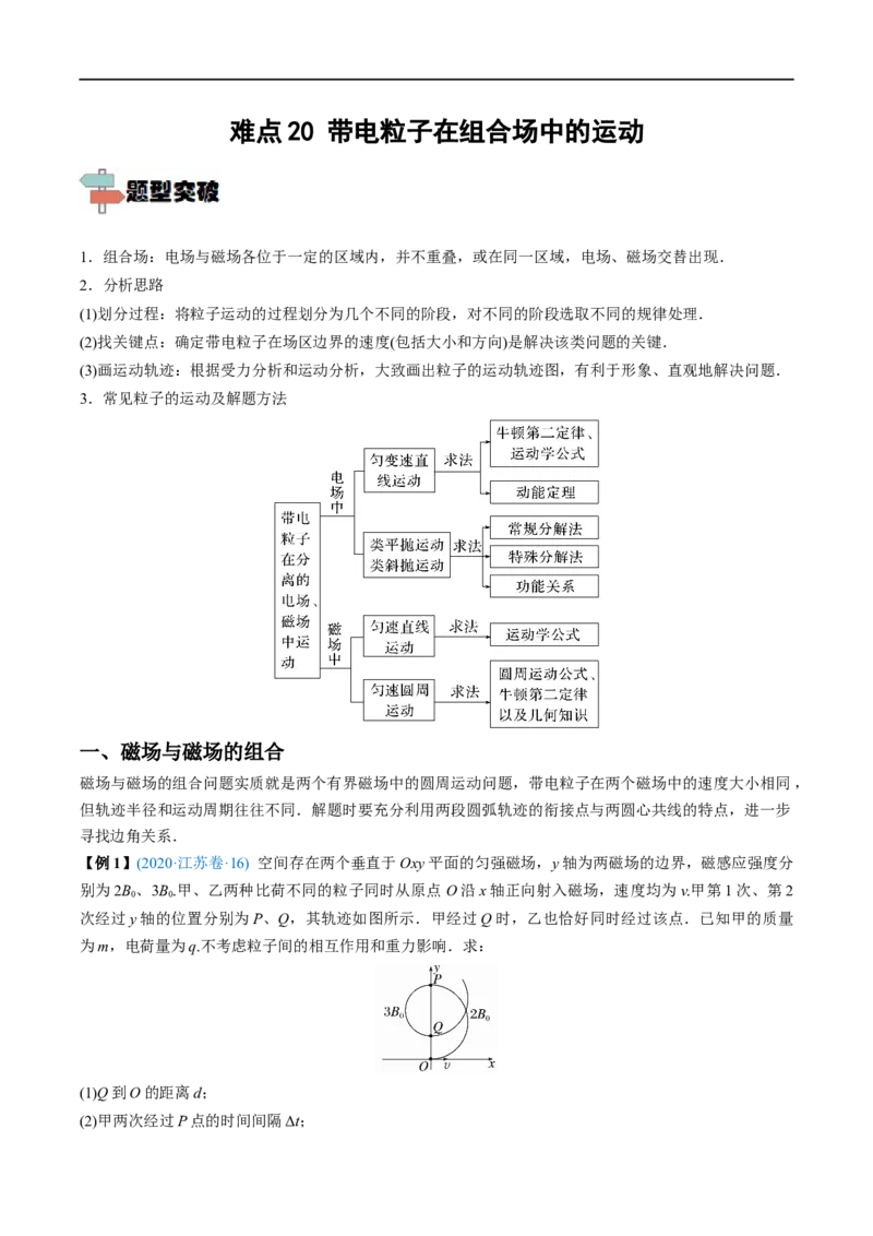 难点20带电粒子在组合场中的运动&mdash;&mdash;全攻略备战2023年高考物理一轮重难点复习（原卷版）_4.2025物理总复习_2023年新高复习资料_一轮复习
