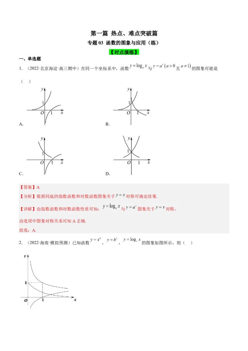 专题03函数的图象与应用（练）（解析版）_2.2025数学总复习_2023年新高考资料_二轮复习_备战2023年高考数学二轮复习考点精讲练（新教材&middot;新高考）