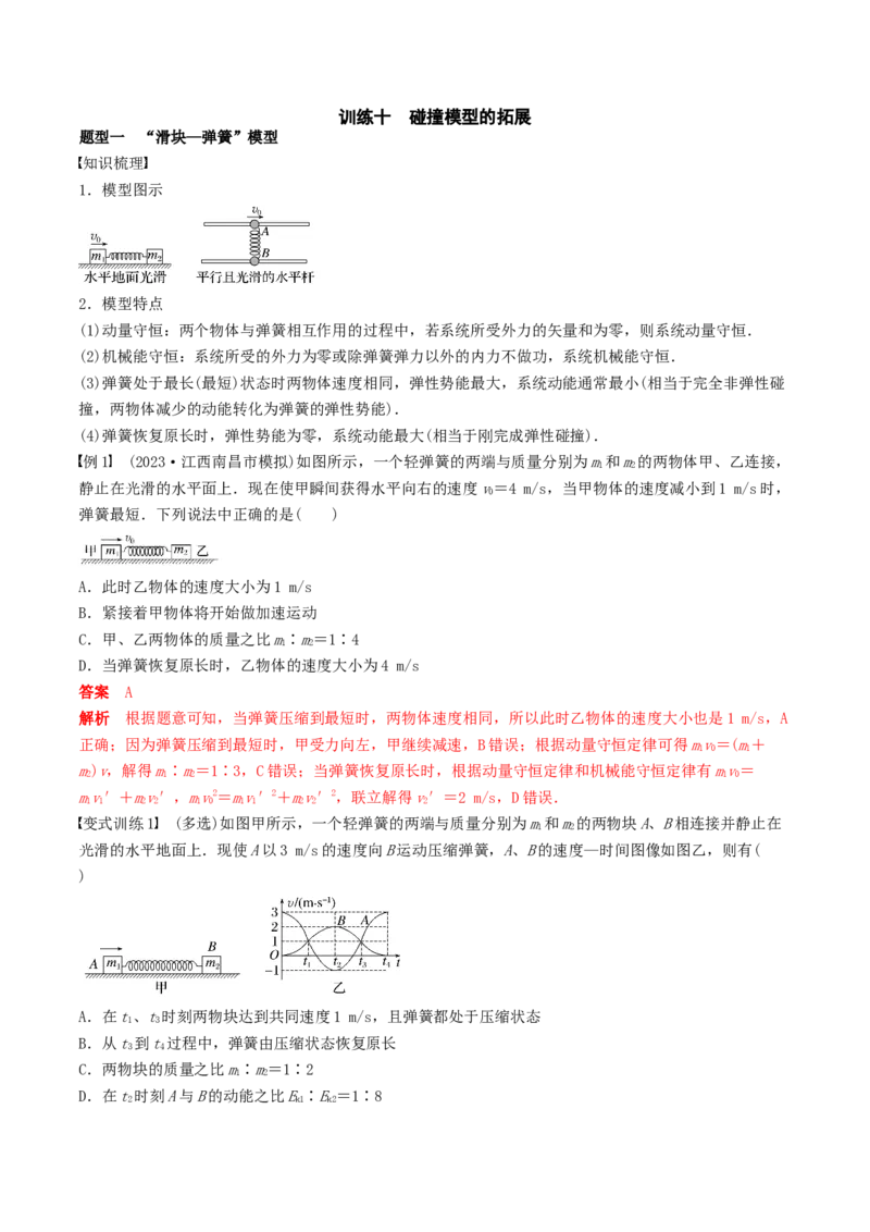 训练十碰撞模型的拓展-备战2024年高考物理一轮复习专题复习与训练(解析版）_4.2025物理总复习_2024年新高考资料_3.2024专项复习_备战2024年高考物理一轮复习专题复习与训练