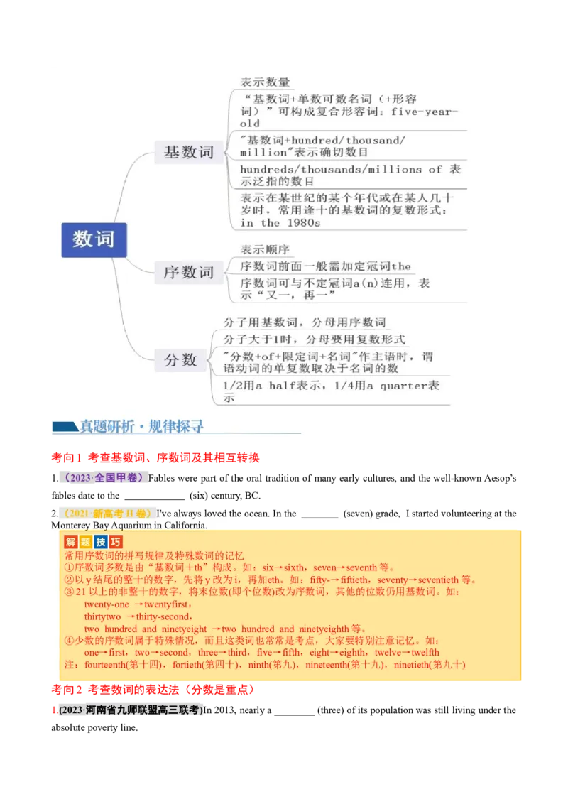 专题01名词、数词（讲义）（原卷版）_3.2025英语总复习_2024年新高考资料_2.2024二轮复习_2024年高考英语二轮复习讲练测（新教材新高考）_第一部分语法知识
