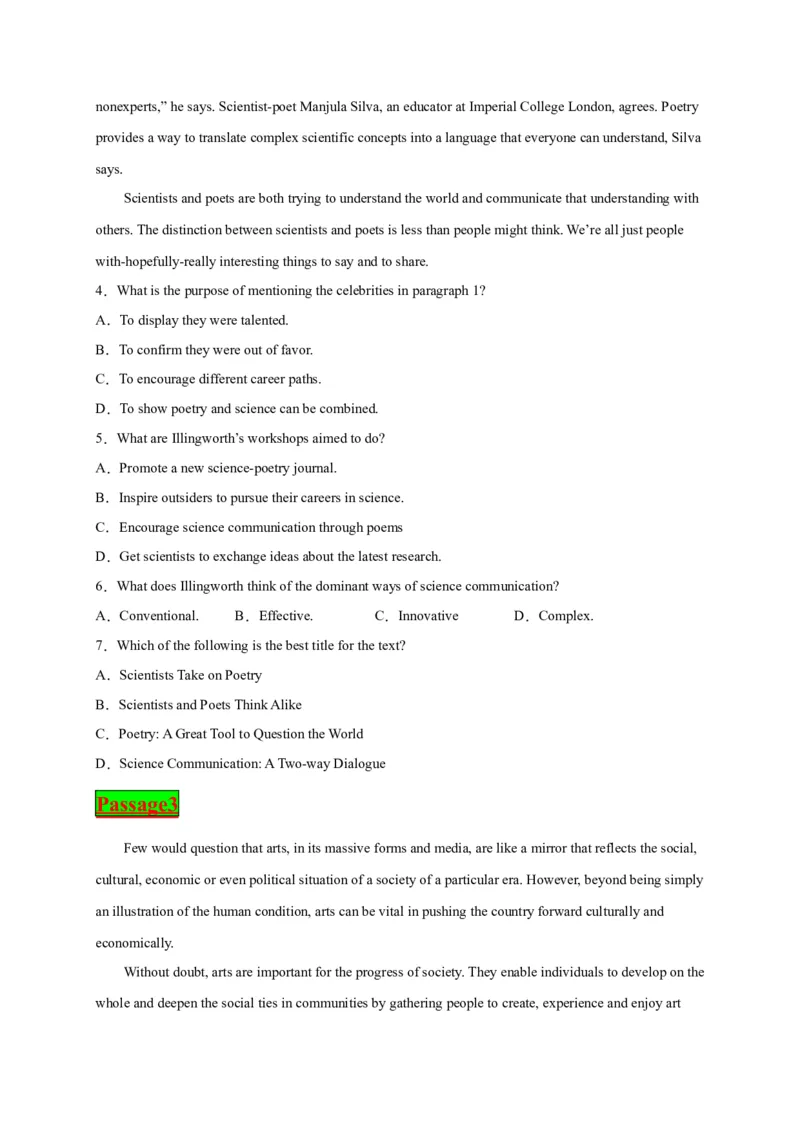 专题09文学艺术-2023年高考英语阅读理解考前预测60篇_3.2025英语总复习_2023年新高考资料_专项复习_阅读理解专项_2023年高考英语阅读理解考前预测60篇2985853