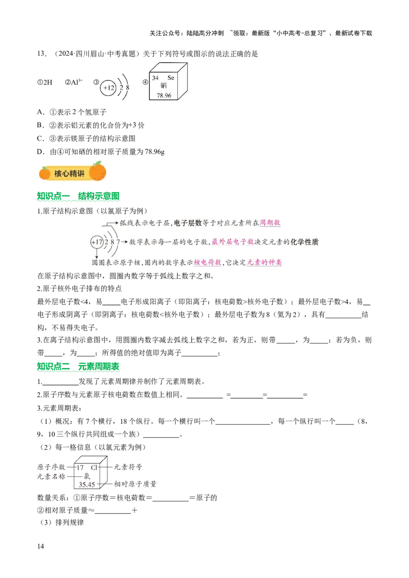 热点突破化学用语（讲练）（原卷版）_02中考总复习（2026版更新中）_05-化学-中考总复习_2025年中考复习资料_2025中考二轮课件ppt+讲义+练习化学_讲义+练习