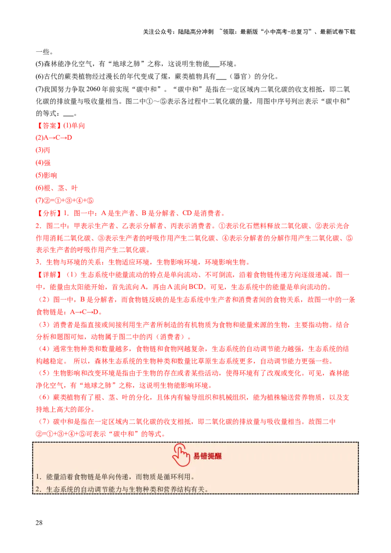 热点突破01食物网和碳循环模型的构建（讲练）（解析版）_02中考总复习（2026版更新中）_08-生物-中考总复习_2025中考复习资料_2025中考二轮课件ppt+讲义+练习生物_讲义+练习