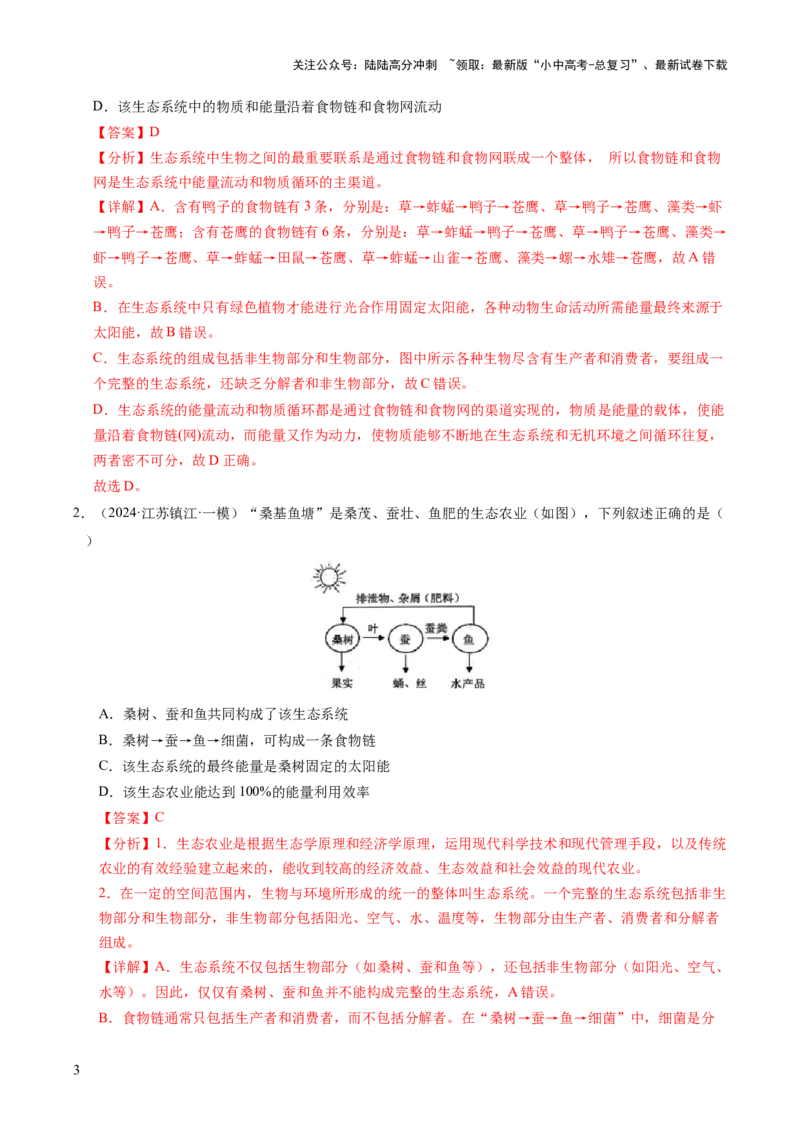 热点突破01食物网和碳循环模型的构建（讲练）（解析版）_02中考总复习（2026版更新中）_08-生物-中考总复习_2025中考复习资料_2025中考二轮课件ppt+讲义+练习生物_讲义+练习