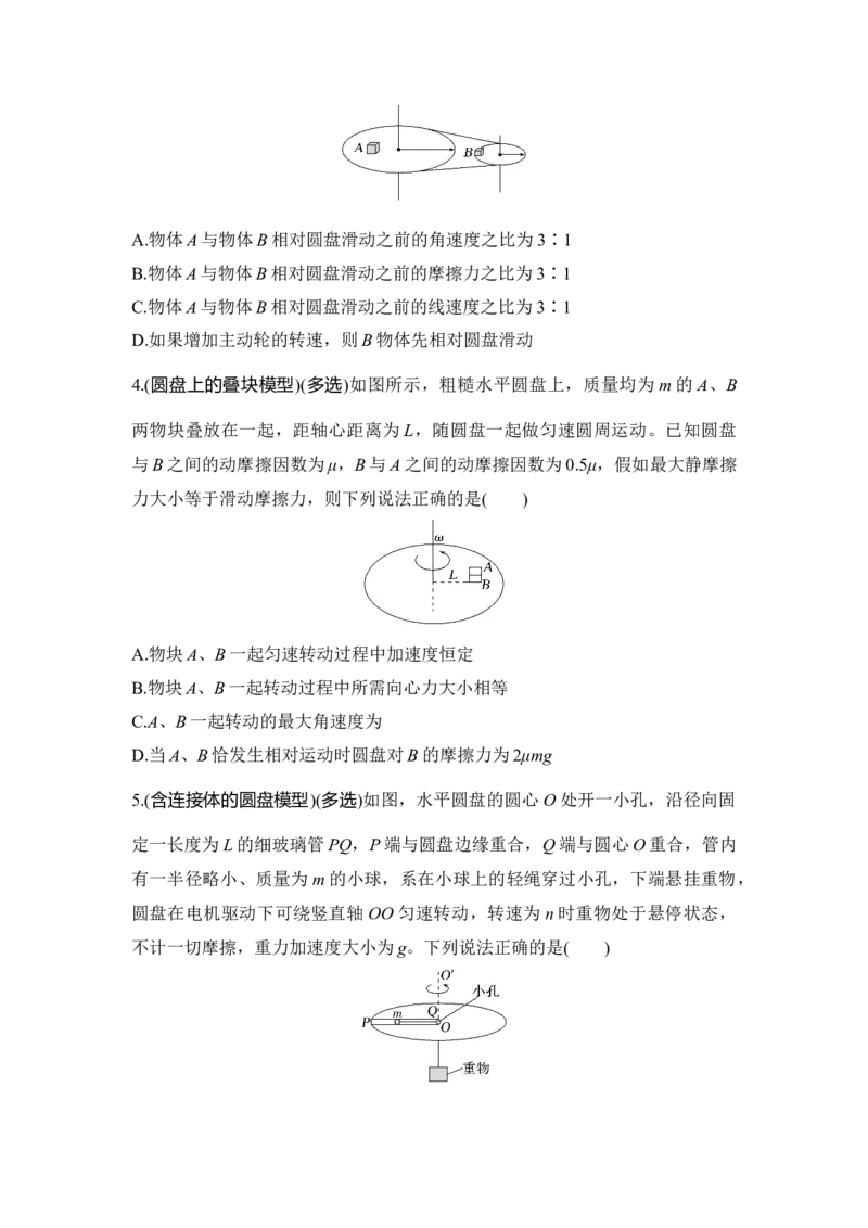 选择题考点专项训练21　圆盘模型（后附解析）_4.2025物理总复习_2025年新高考资料_一轮复习_2025年高考物理一轮复习选择题考点专项训练(附解析）