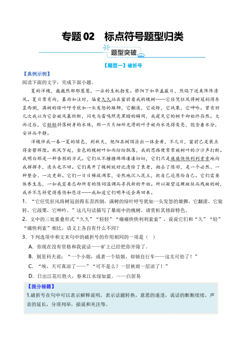 专题02标点符号题型归类-2024年高考语文二轮热点题型归纳与变式演练（新高考专用）（原卷版）_1.2025语文总复习_2024年新高考资料_2.2024二轮复习