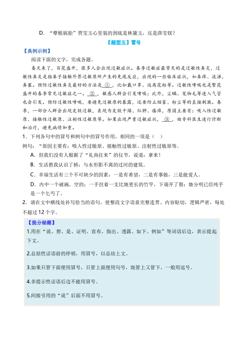 专题02标点符号题型归类-2024年高考语文二轮热点题型归纳与变式演练（新高考专用）（原卷版）_1.2025语文总复习_2024年新高考资料_2.2024二轮复习
