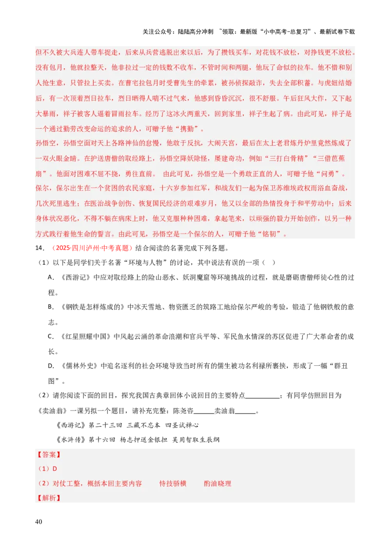 第02讲《西游记》整本书阅读(练习）（解析版）_02中考总复习（2026版更新中）_01-语文-中考总复习_2026年中考复习（更新中）_2026年中考语文一轮复习名著阅读