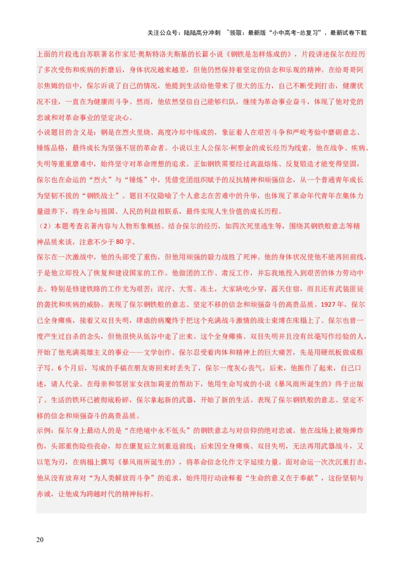 第04讲《钢铁是怎样炼成的》整本书阅读(练习）（解析版）_02中考总复习（2026版更新中）_01-语文-中考总复习_2026年中考复习（更新中）_2026年中考语文一轮复习名著阅读