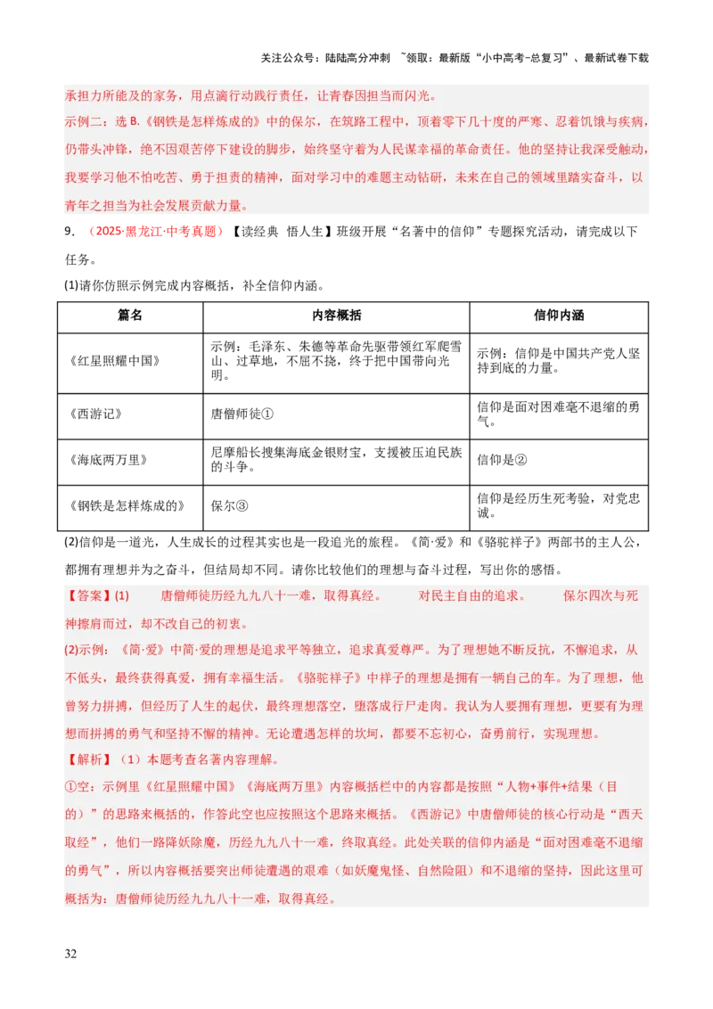 第04讲《钢铁是怎样炼成的》整本书阅读(练习）（解析版）_02中考总复习（2026版更新中）_01-语文-中考总复习_2026年中考复习（更新中）_2026年中考语文一轮复习名著阅读