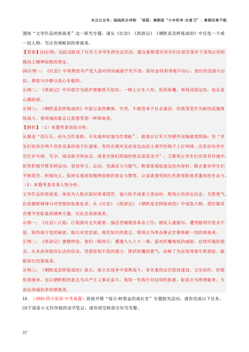 第04讲《钢铁是怎样炼成的》整本书阅读(练习）（解析版）_02中考总复习（2026版更新中）_01-语文-中考总复习_2026年中考复习（更新中）_2026年中考语文一轮复习名著阅读