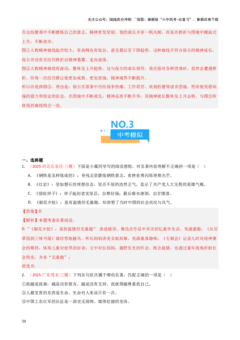 第04讲《钢铁是怎样炼成的》整本书阅读(练习）（解析版）_02中考总复习（2026版更新中）_01-语文-中考总复习_2026年中考复习（更新中）_2026年中考语文一轮复习名著阅读