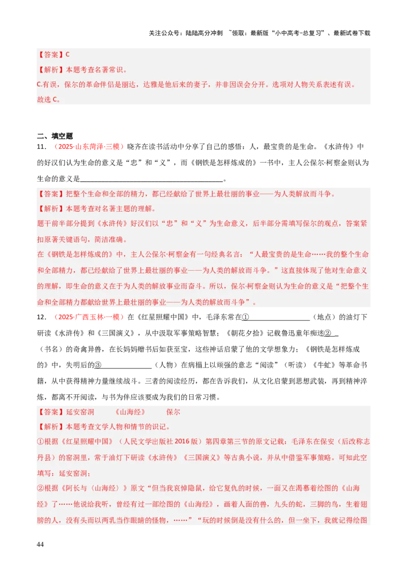 第04讲《钢铁是怎样炼成的》整本书阅读(练习）（解析版）_02中考总复习（2026版更新中）_01-语文-中考总复习_2026年中考复习（更新中）_2026年中考语文一轮复习名著阅读