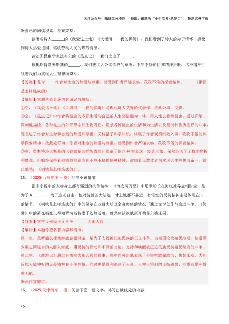 第04讲《钢铁是怎样炼成的》整本书阅读(练习）（解析版）_02中考总复习（2026版更新中）_01-语文-中考总复习_2026年中考复习（更新中）_2026年中考语文一轮复习名著阅读