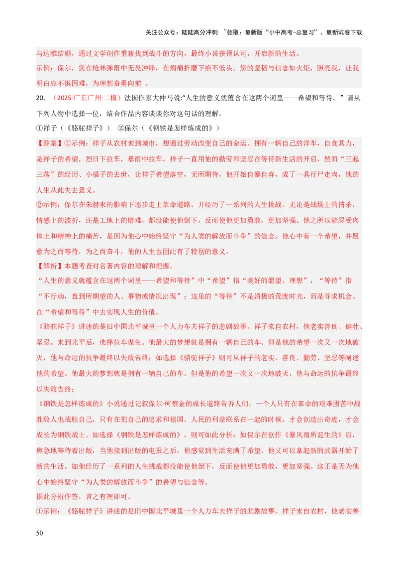 第04讲《钢铁是怎样炼成的》整本书阅读(练习）（解析版）_02中考总复习（2026版更新中）_01-语文-中考总复习_2026年中考复习（更新中）_2026年中考语文一轮复习名著阅读