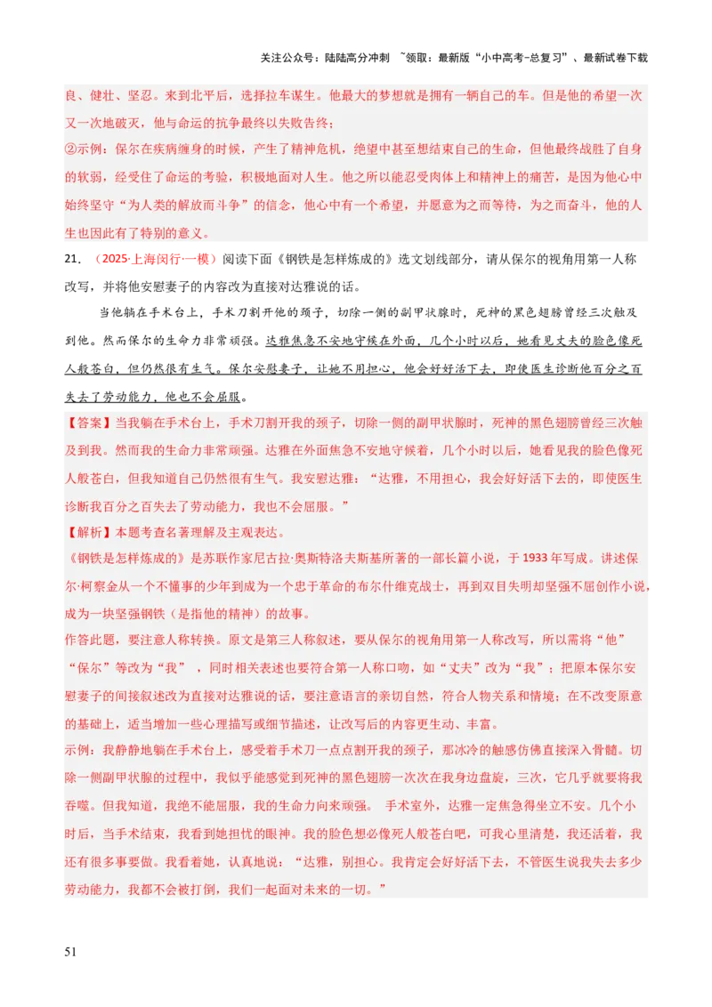 第04讲《钢铁是怎样炼成的》整本书阅读(练习）（解析版）_02中考总复习（2026版更新中）_01-语文-中考总复习_2026年中考复习（更新中）_2026年中考语文一轮复习名著阅读