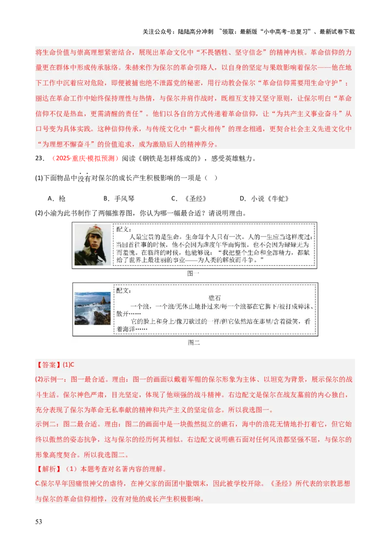 第04讲《钢铁是怎样炼成的》整本书阅读(练习）（解析版）_02中考总复习（2026版更新中）_01-语文-中考总复习_2026年中考复习（更新中）_2026年中考语文一轮复习名著阅读