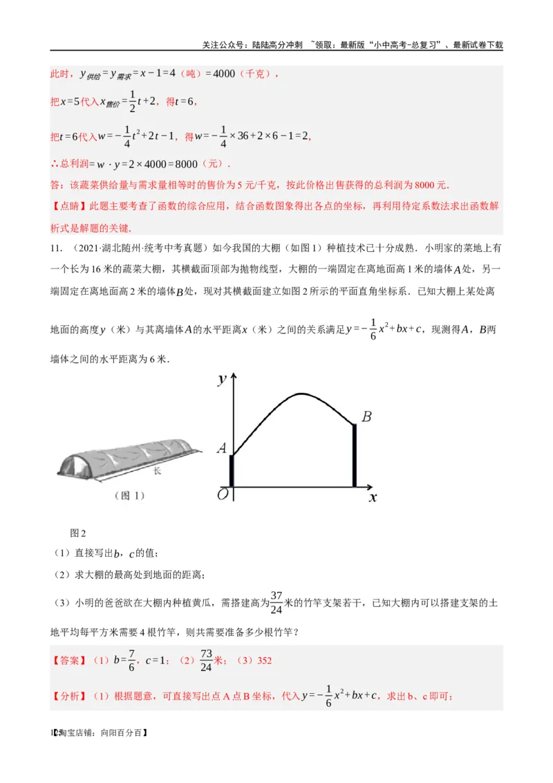 第14讲二次函数的应用（练习）（解析版）_02中考总复习（2026版更新中）_02-数学-中考总复习_2024年中考复习资料_一轮复习资料_配套练习（原卷版+解析版）_教师版（含答案解析）