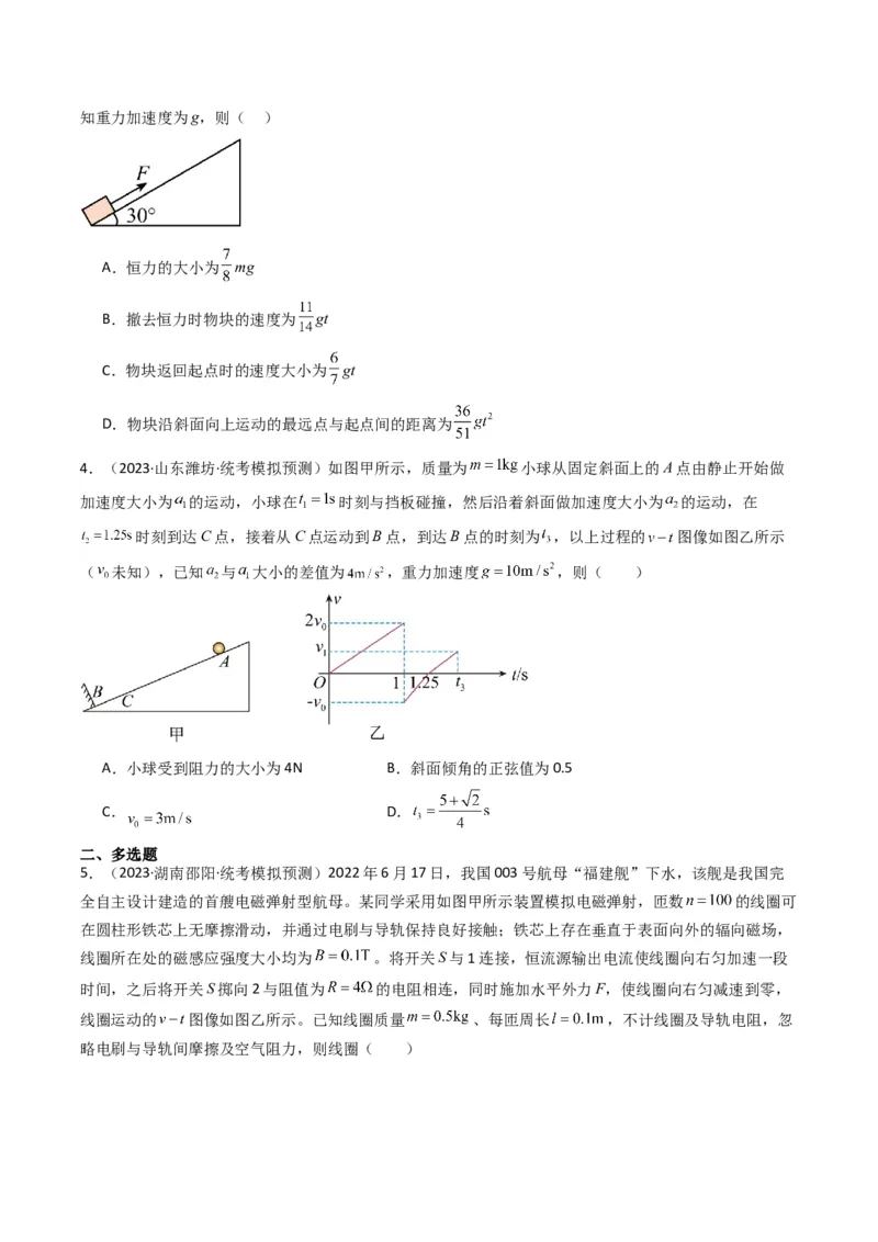 重难点02牛顿运动定律与直线运动(原卷版)_4.2025物理总复习_2024年新高考资料_3.2024专项复习_2024年高考物理热点&middot;重点&middot;难点专练（新高考专用）