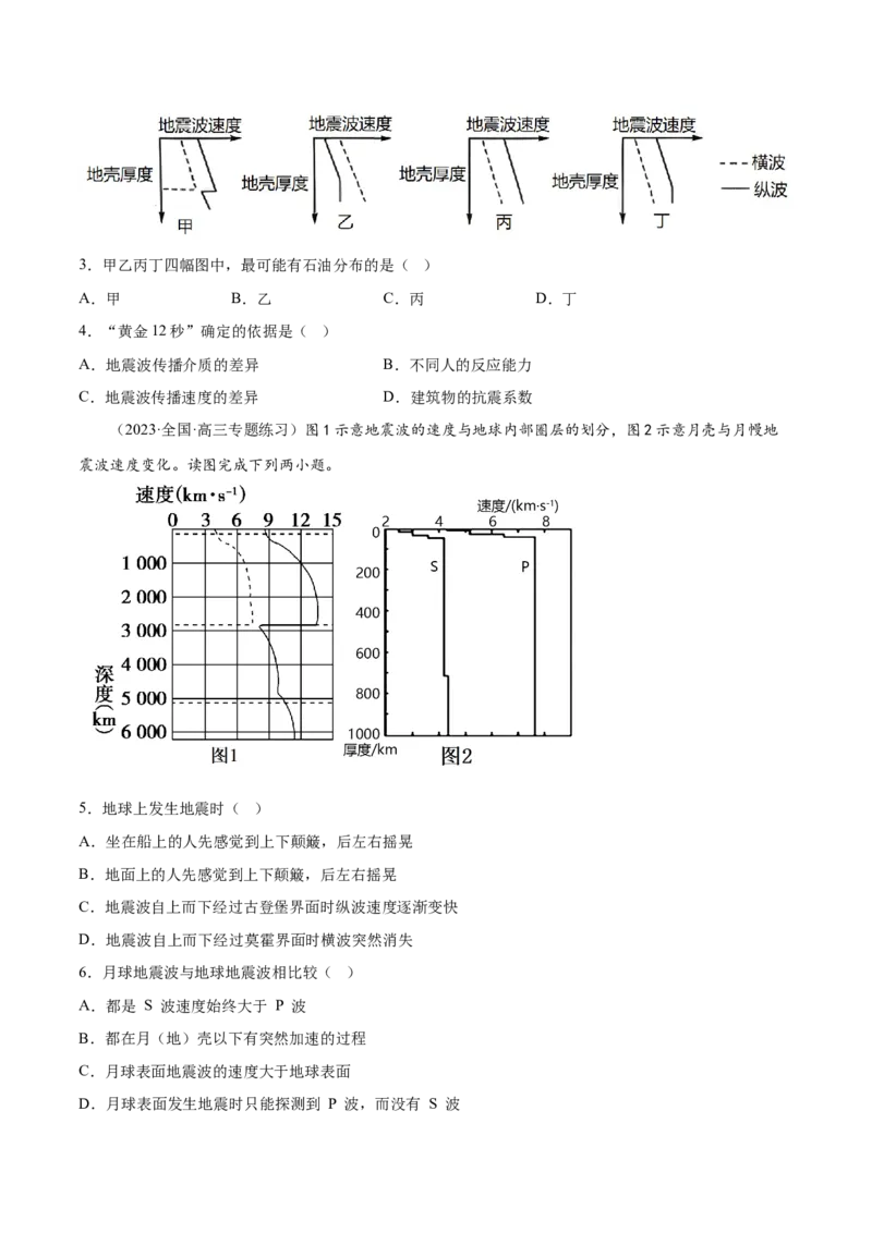 2.3地球的圈层结构-备战2024年高考地理一轮复习微专题微考点专项训练（全国通用）（原卷版）_9.2025地理总复习_2024年新高考资料_3.2024专项复习