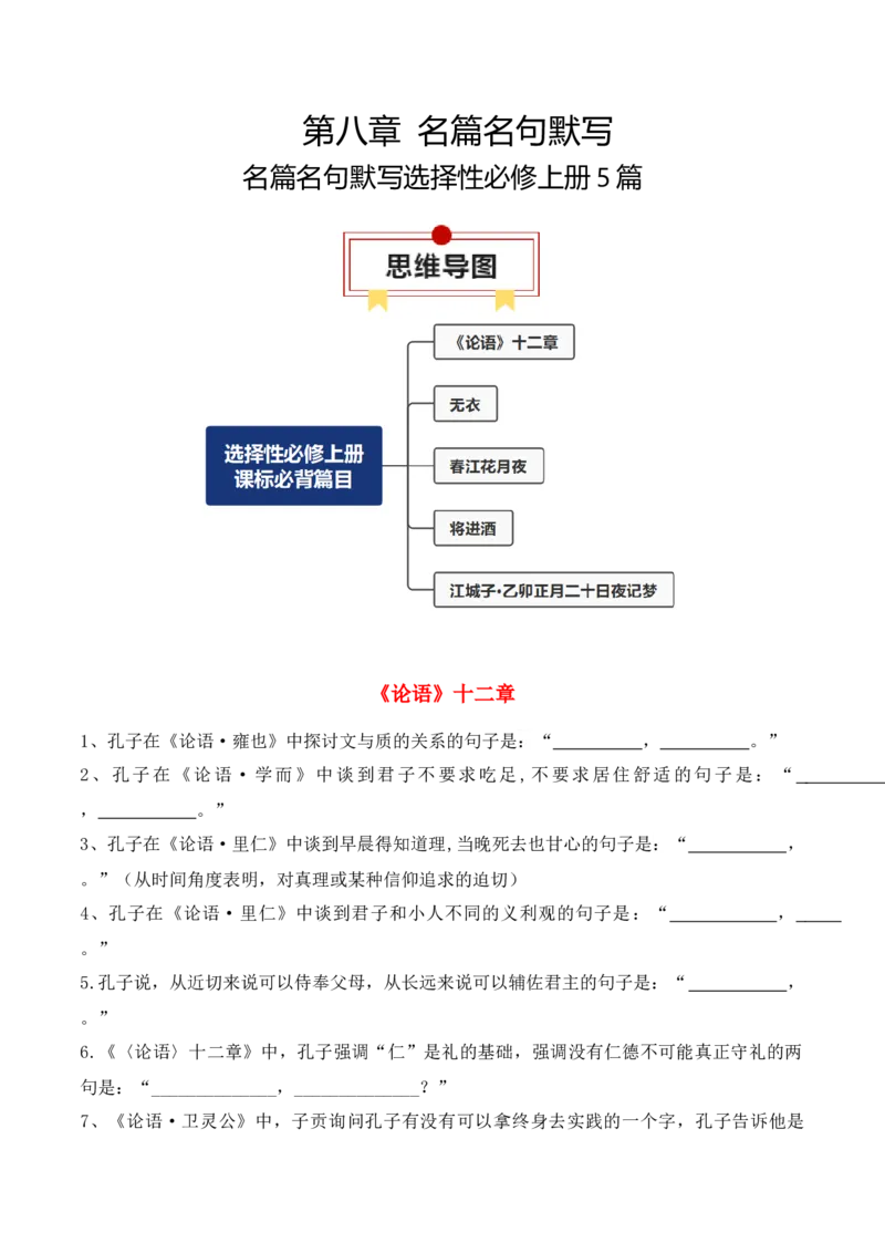 专题04：名篇名句默写（选择性必修上册5篇）（解析版）_1.2025语文总复习_2025年新高考资料_一轮复习_2025年高考语文一轮复习知识清单_第八章名篇名句默写