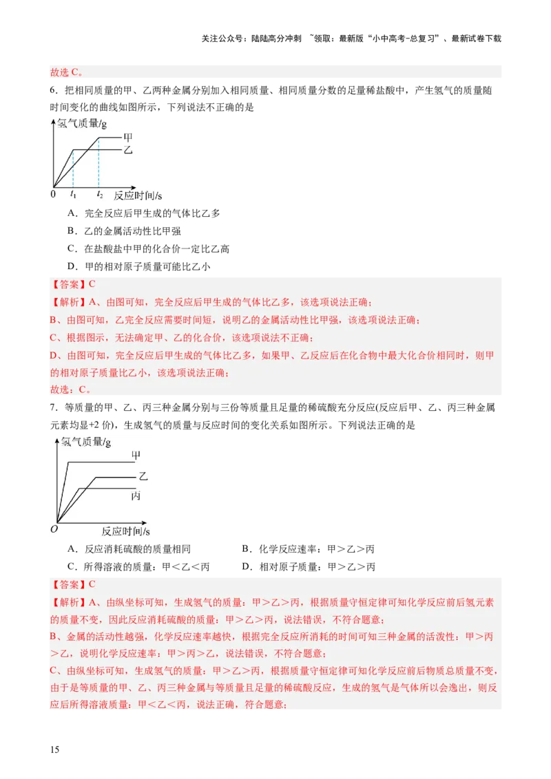 热点突破金属与酸、盐溶液反应的图像问题（讲练）（解析版）_02中考总复习（2026版更新中）_05-化学-中考总复习_2025年中考复习资料_2025中考二轮课件ppt+讲义+练习化学_讲义+练习
