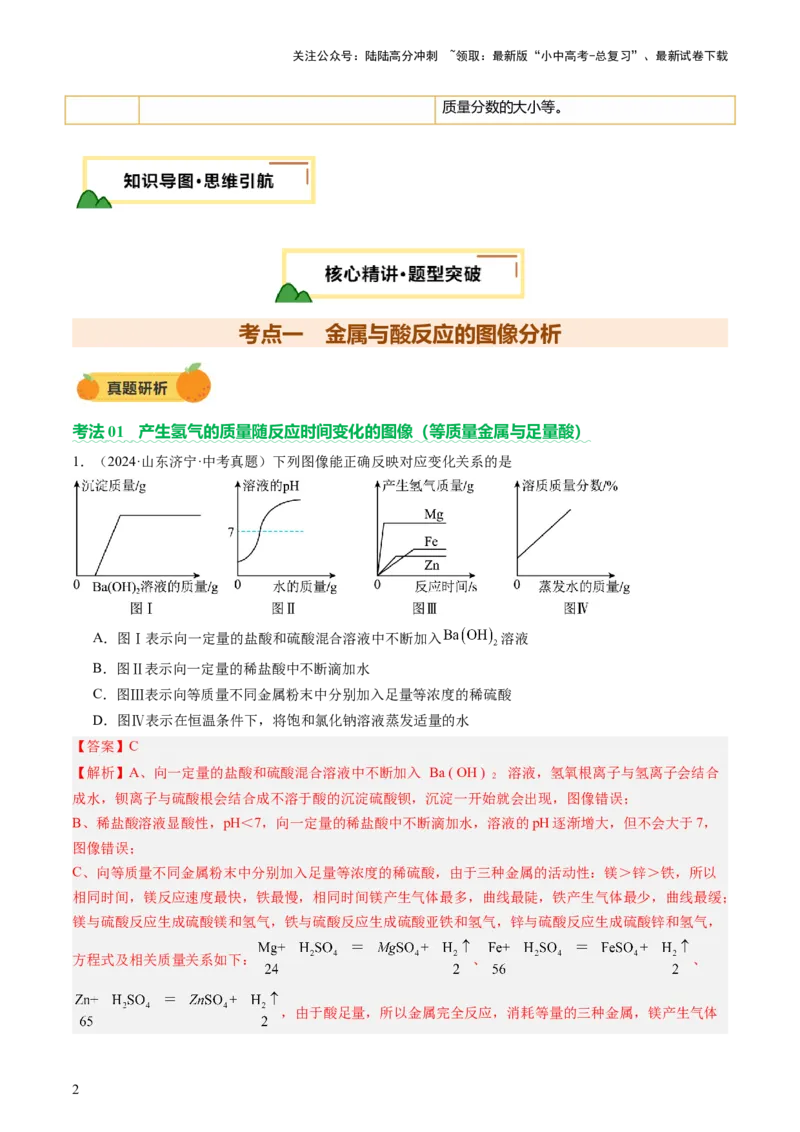 热点突破金属与酸、盐溶液反应的图像问题（讲练）（解析版）_02中考总复习（2026版更新中）_05-化学-中考总复习_2025年中考复习资料_2025中考二轮课件ppt+讲义+练习化学_讲义+练习